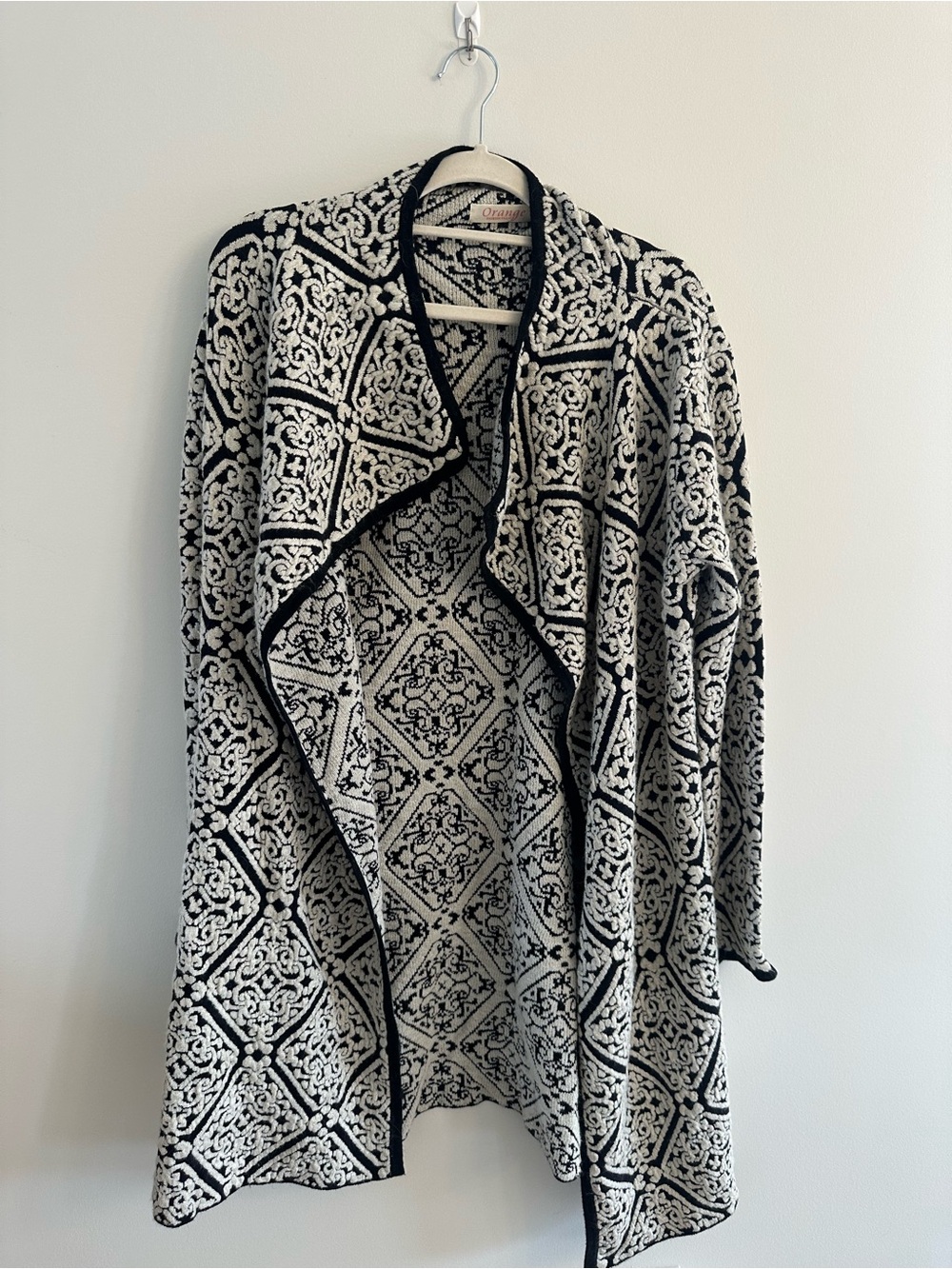 Orange Fashion Village Knit Open Front Cardigan - Black & Cream